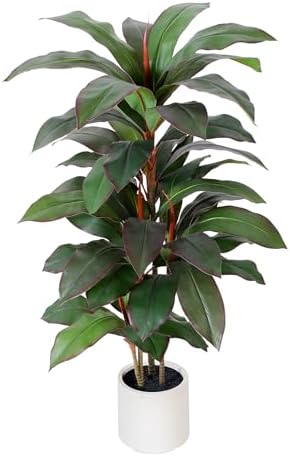 Artificial Dracaena Plant Indoor 4 FT, Fake Tree with White Plant...