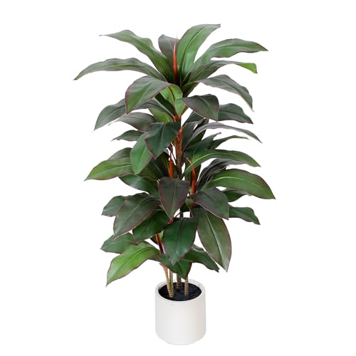 Artificial Dracaena Plant Indoor 4 FT, Fake Tree with White
