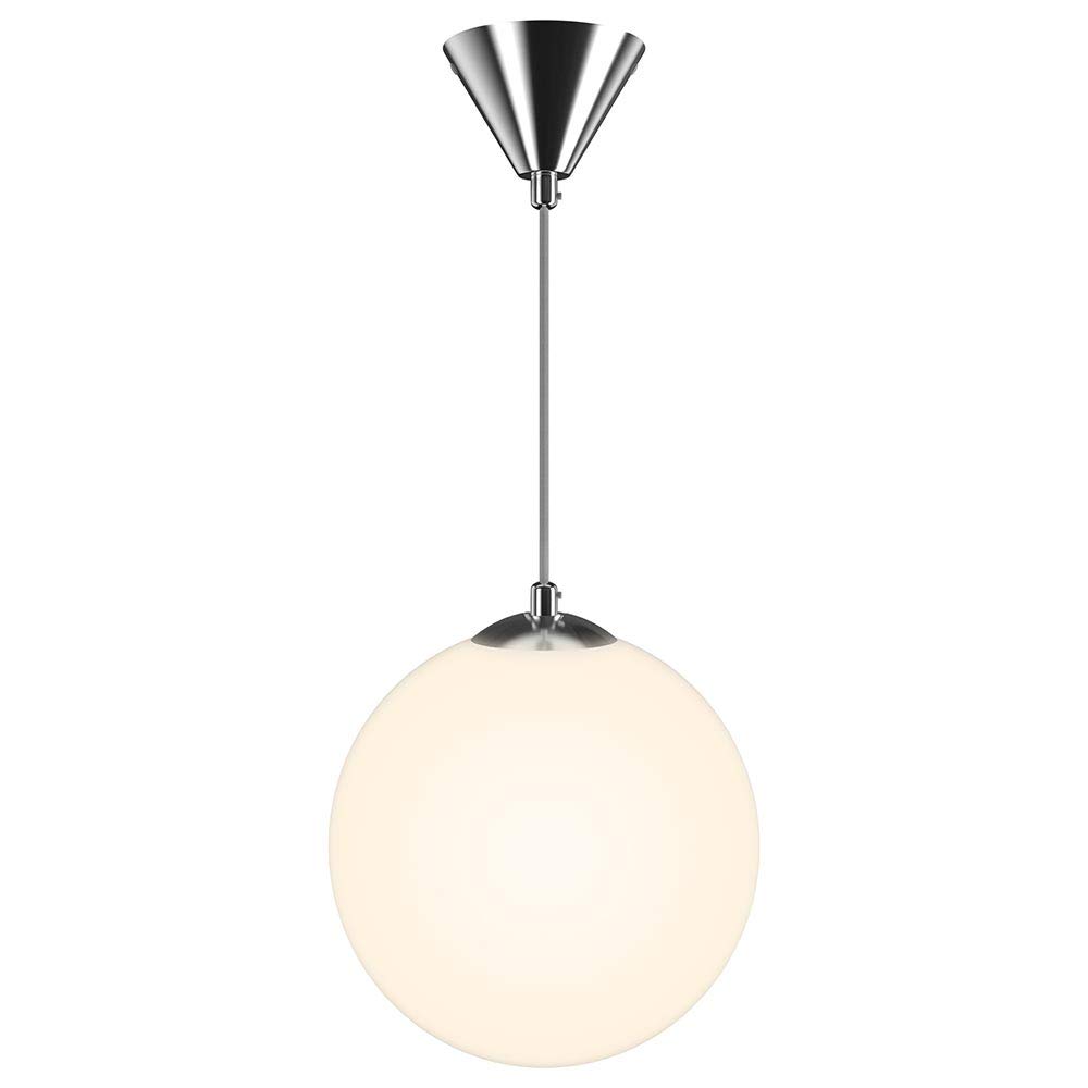 Bakaji Pendelleuchte Kugel – Mattweißes Glas, Verchromte Halterung, 35 Cm Durchmesser, E27, Max. 40 W