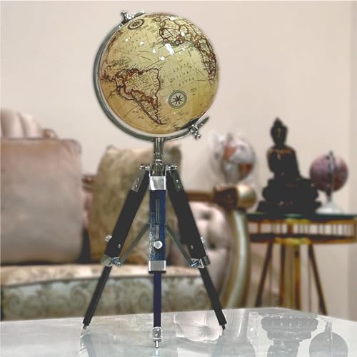 Image of Tripod Antique World Globe 8 Inch with Metal Stand for Home Decor & Office Table, Showpiece, Table top Accessory for Gifting and Learning - Yellow Color