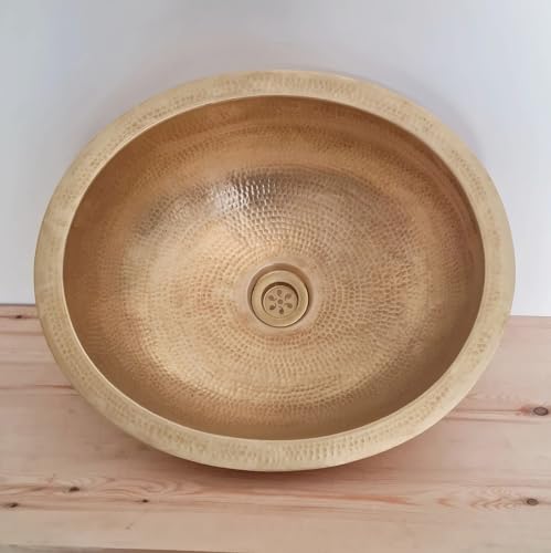 Handmade Vanity Bathroom Brass Sink, Unlacquered Drop in Brass Bathroom Sink, Hand Hammered Undermount Vanity Vessel sink Bowl, Antique Round Copper Sink with 2 Gifts (18