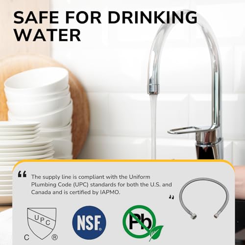 JUWO 24" Faucet Supply Line, 3/8" Comp x 1/2" FIP Stainless Steel Kitchen Faucet Hose Connector, For Small Kitchen Sink with Moderate or Short Distance (2-Pack)