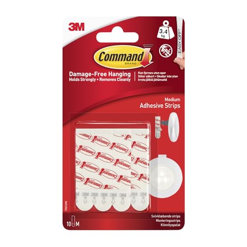 Command Medium Adhesive and Mounting Refill Strips, 10 Strips - Damage Free Hanging - Holds up to 3.4 kg, White