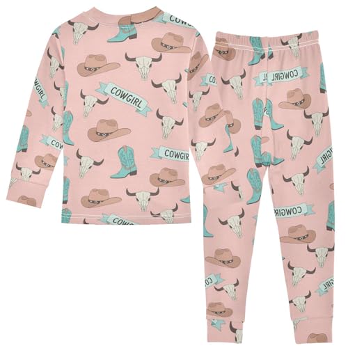 Pajama Sets Long Sleeve Cowgirl Boots Hats Skulls Soft Comfy Sleepwear 2 Piece PJS 3-8T3