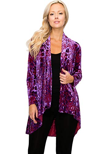 Jostar Women's Velvet Burnout Jacket - Long Sleeve Print Open Front Cardigan