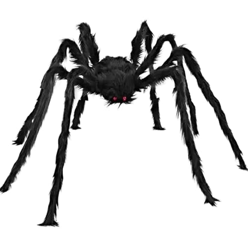 Dazhtu Halloween Araña Gigante 150cm Halloween Araña Peluda Decoracion de Halloween, Arañas Peludas Gigantes Adornos Halloween, Accesorios para Halloween Casa Exteriore Fiesta Decoración, negro Arañas