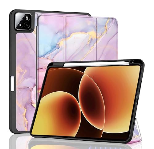 Image of ProElite Cover for Xiaomi Mi Pad 8 /Pad 8 Pro 11.2 inch Cover, Soft Flexible Flip Case Cover with Pen Holder for Mi Pad 8 /Pad 8 Pro 11.2 inch, Support Auto Sleep Wake, [Recoil Series] - Marble Pink