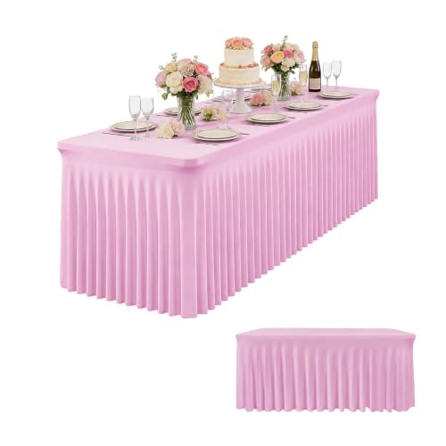 1 Pack Pink Stretch Table Skirt for 6ft Rectangular Tables (72"x30"x30" by Yoquare - Used condition - CA$38.62