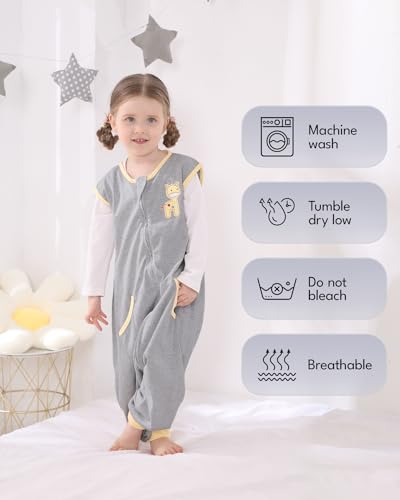 Image of HOMEAL Baby Sleep Sacks, Toddler Wearable Blanket with Feet, Grey, Sleeveless 6M-5T, 12-18 Months, 18-24 Months, Medium
