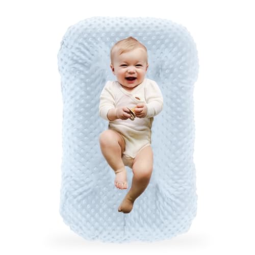 Image of Baby Lounger for Newborn,Baby Play Mat Soft Cotton Breathable for Playtime & Relaxation,Flat Babies Essentials Gifts,0-12 Months Home Travel(Blue Bean)