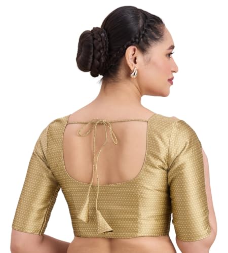 Image of Studio Shringaar Women's Brocade Half Sleeve Bright Readymade Saree Blouse