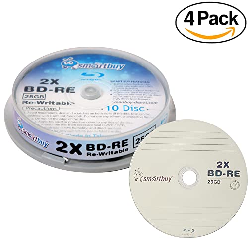 Image of 40 Pack Smartbuy 2X 25GB Blue Blu-ray BD-RE Rewritable Branded Logo Blank Bluray Disc