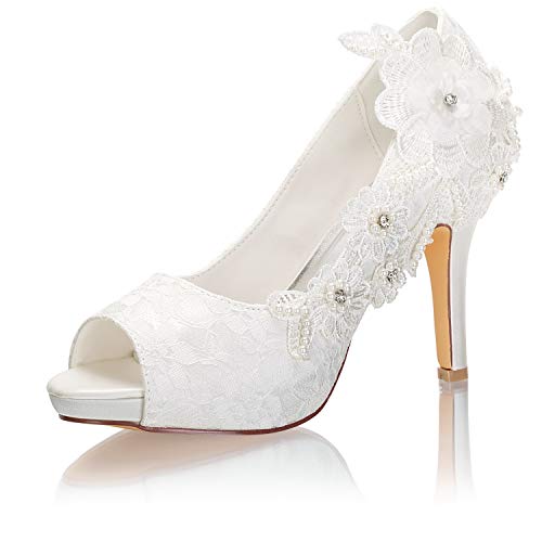 Emily Bridal Wedding Shoes Pointed peep Toe Flowers high Heel Bridal Shoes