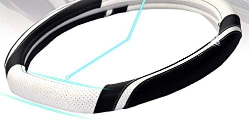 BuilLLin D Cut Steering Wheel Cover - D Shaped Flat Bottom Microfiber Leather Anti-Skid Breathable Fit 14.5"-15" (White)