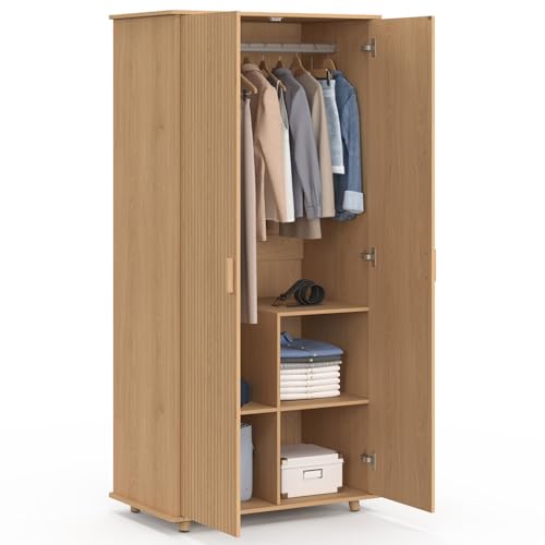 Armoire Juliette chêne 2 portes, penderie + étagères IDMarket