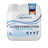 Aquakern Algenvernichter 3L [mit Aqua KLAR KOMPLEX] entfernt Grünbelag | Algizid bei Grünalgen | Für mehr als 100.000 Liter | Schaumfreier Algenverhüter | Algenschutz für Pool | Made in Germany
