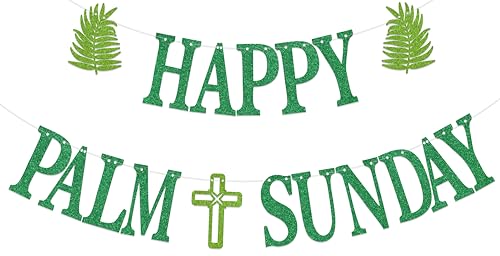 Happy Palm Sunday Banner - Palm Sunday Decorations - Palm Leaves Easter Decorations Green
