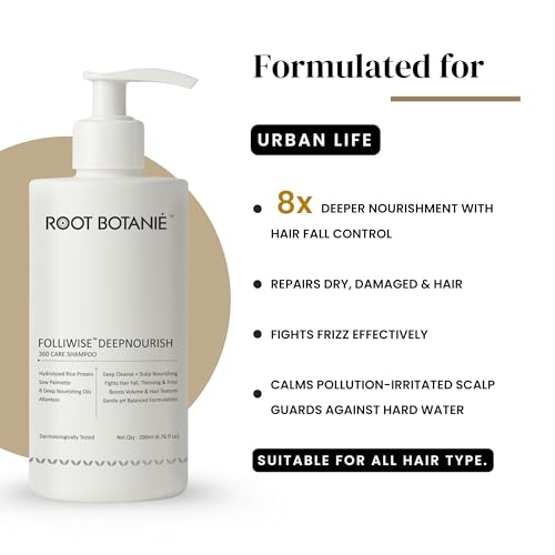 Image of FOLLIWISE Anti Hair Fall & Deep Nourish Shampoo | Hairfall Control & Scalp Microbiome Balance | Rice Water, Silk Protein, Rosemary & Peptides| Strengthens Frizzy & Weak Hair | Men & Women | Sulphate & Paraben Free | 200ml