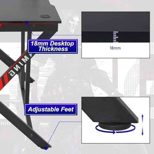 Image of PayLessHere Gaming Desk 45 inch W x 29 inch D Computer Desk Home Office Desk with Cup Holder Headphone Hook Z Frame Design for Home Office Gaming Table Computer Table (Red)