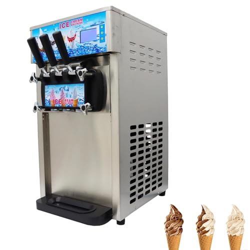 THUXEON 110V Commercial Soft Ice Cream Machine 3 Flavors Electric Soft Ice Cream Maker 16-18L/H 1200W LED Display Stainless Steel Desktop Type for Bars Coffee Shop Supermarket Restaurants