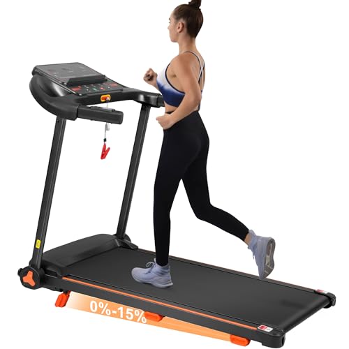 Treadmills for Home, Portable Folding Treadmill, Foldable Treadmill with Incline, 3.0HP Quiet Walking Pad Treadmills with Heart Rate Sensor and Charge Staion, Home Gym, 300lbs Weight Capacity