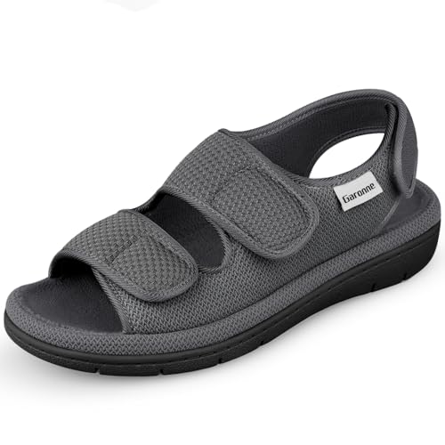 Garonne Women's Adjustable Open-toe Slippers with Ankle & Instep Straps and Arch Support, Summer House Shoes for Women Indoor/Outdoor(8,Dark Grey)