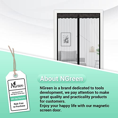 Ngreen Reinforced Magnetic Screen Door - Heavy Duty Mesh Curtain And Full Loop And Frame Hook, No Tools Required (34"X83", Fits Door Up To 32" W X 82" H) #TOP5