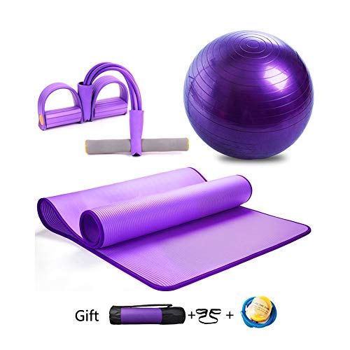 Fitness Yoga Set Deluxe 3-Piece- Includes Ultra Thick NBR Exercise Mat 183*80*1.0cm, 65cm Gym Ball,Yoga Resistance Band Foot Pedals- Perfect Yoga Set for Begginers, Yogis for Home Travel Workout