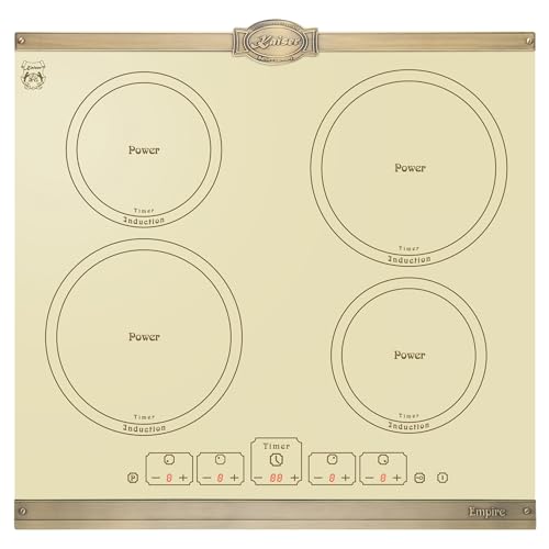 Kaiser Empire Luxus Kochfeld Elfenbein Glas KCT 6195 IElfEm Induktionskochfeld 60 cm | 4 Induktions-Kochzonen, 2 mit Power Booster | Metallplatten Bronze RETRO Autark Induktions Kochfeld