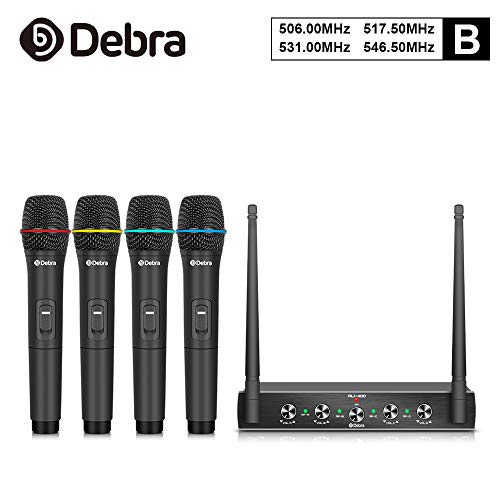 Debra Audio Pro UHF 4 Channel Wireless Microphone System With Cordless Handheld Lavalier