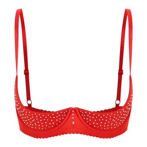 Freebily Sujetador De Media Copa para Mujer Sujetador Push Up Sujetador Abierto Transparente Lencería Sexy Ropa Interior Rojo H M