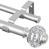 1 Inch Silver Double Curtain Rods for Windows 66 to 120 Inches(5.5-10ft), USFOOK Adjustable Heavy Duty Drapery Rods, Telescoping Dual Curtain Rod with Translucent Finials, Wall Mounted