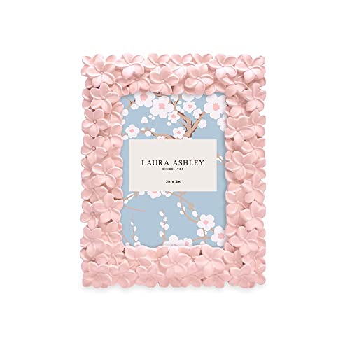 Laura Ashley 2X3 Pink Flower Textured Hand-Crafted Resin Picture Frame W/Easel & Hook For Tabletop & Wall Display, Decorative Floral Design Home Décor, Photo Gallery, Art (2X3, Pink) #TOP1