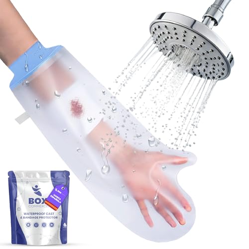 Box Commerce Protector Escayola Brazo Adulto para Ducha, Piscina - Funda Impermeable de Silicona Suave Comoda para Cubrir Vendajes, Yeso, Heridas, Quemaduras - Bolsa Hermetica Reutilizable