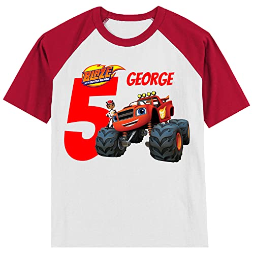 Personalized Monster Truck Birthday Shirt | Blaze | Personalized with Name and Age | Monster Truck | Unisex Short Sleeve Raglan T-Shirt