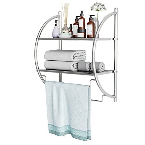 LIFEZEAL Toallero de Pared, Toallero de Baño con 2 estantes para Toallas y 2 Barras de Hierro Cromado, 45 x 25,5 x 55 cm