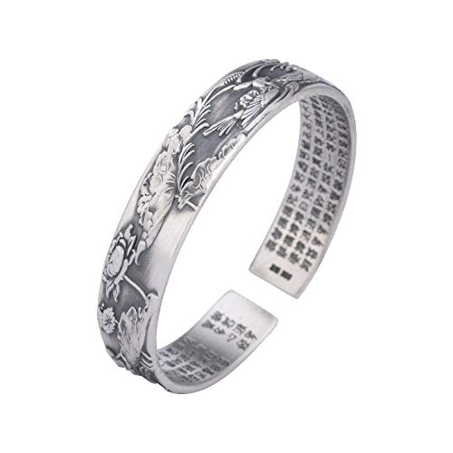 Bracelet vintage argent S925 relief canard mandarin jonc ajustable écriture chinoise
