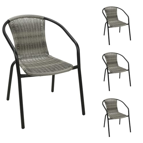 Mojawo Lot de 4 chaises de bistrot empilables en acier et rotin synthétique de qualité - Chaise de camping, de jardin, de cuisine, de balcon, de jardin -...