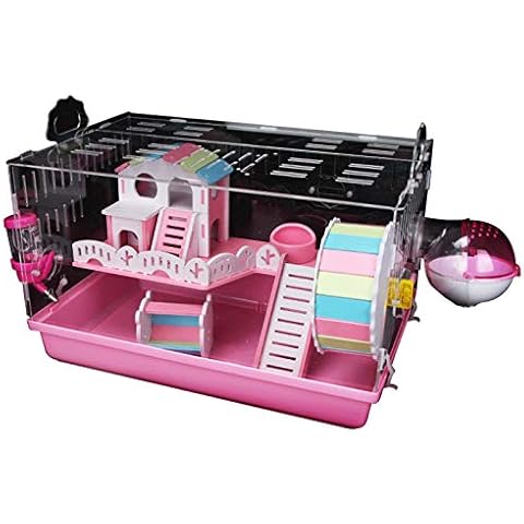 KUANDARM 2 Tiers Acrylic Hamster Cage Small Animal Habitat Portable Travel Gerbil Rat Guinea Pig Cabin Castle With Complete Accessories Cover