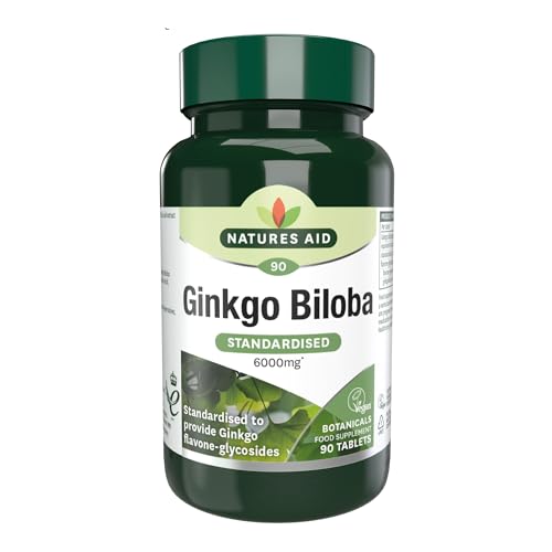 Natures Aid Ginkgo Biloba 6000mg High Strength - Supports Brain Function Memory & Circulation Natural Antioxidant Food Supplement - Vegan Non-GMO Gluten-Free - 90 Tablets