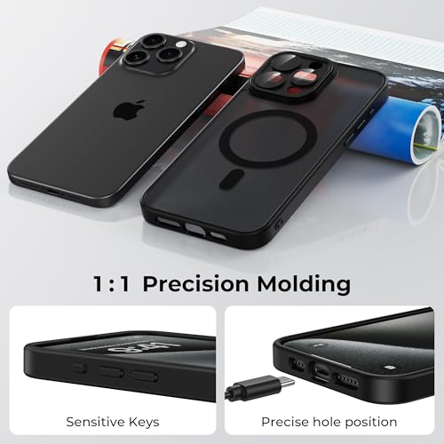 Image of Tobfit Magnetic Case for iPhone 15 Pro Max Compatible with Mag Safe, Translucent Matte Back Slim Shockproof Phone Cover for iPhone 15 Pro Max