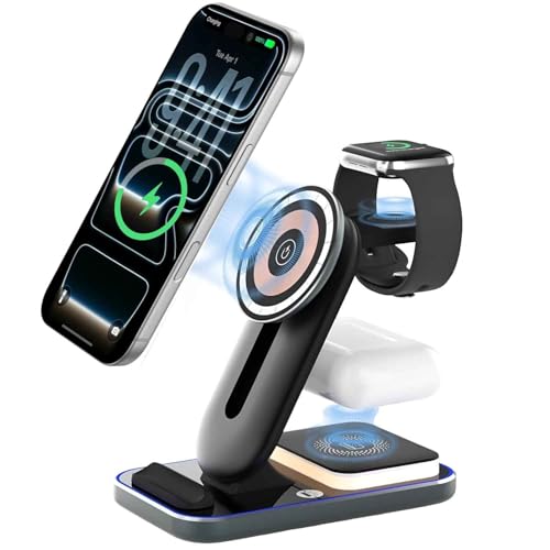 Image of Virtutron 3-in-1 Magnetic Wireless Charger Qi2 | 23W MagSafe Charging Stand | Compatible for iPhone 17 /16 /15 /14 /13 /12 Series, Apple Watch Ultra /SE /10 /9 /8 & AirPods 4 /3 /2 Gen & Pro
