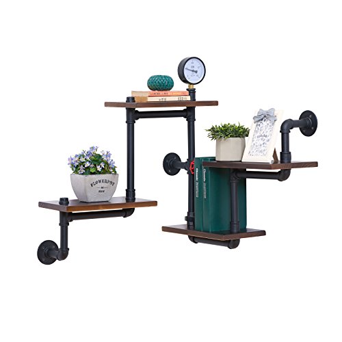 Danya B. 4-Tier Floating Corner Or Straight Floating Industrial Rustic Pipe Shelves – Wall Mount