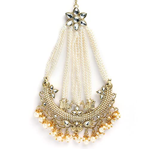 Image of Karatcart Gold Plated Pearl Beads Studded Floral Design Kundan Passa for Women