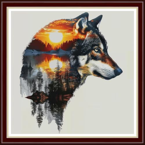 Image of Fanxvivy Stamped Cross Stitch Kits for Beginners Full Range of Cross Stitching Preprinted Embroidery Kits for Adults, 11CT Embroidery Pattern Needlepoint Kits-Abstract Wolf 18x18 inchs