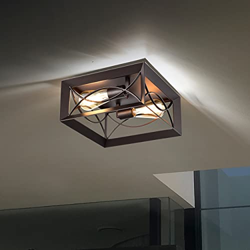 Bestshared Industrial Flush Mount Lighting Fixture, Farmhouse Flush Mount Close To Ceiling Lights, Farmhouse Flush Mount Ceiling Light For Kitchen Bedroom Hallway Stairway Entryway (Oil Rubbed Bronze) #TOP3