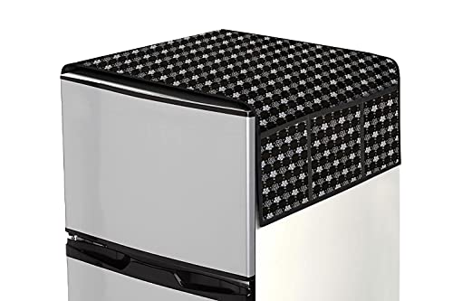Image of Stylista Refridgerator top Cover Suitable for Samsung RR20C1823U8 /HL, 183 Liter Fridge, Dimension (WXD) 65x111 CM, Floral Pattern Black White