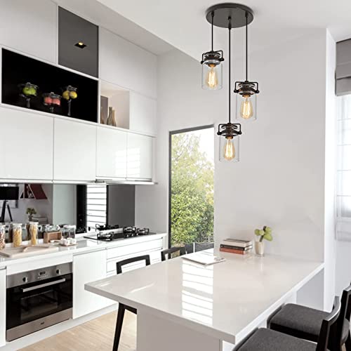 Foucasal Industrial Glass Pendant Light, 3 Light Hanging Pendant Lighting Fixture With Seeded Glass Shade, Adjustable Cord Farmhouse Ceiling Light For Kitchen Island Dining Room Bedroom Living Room #TOP1