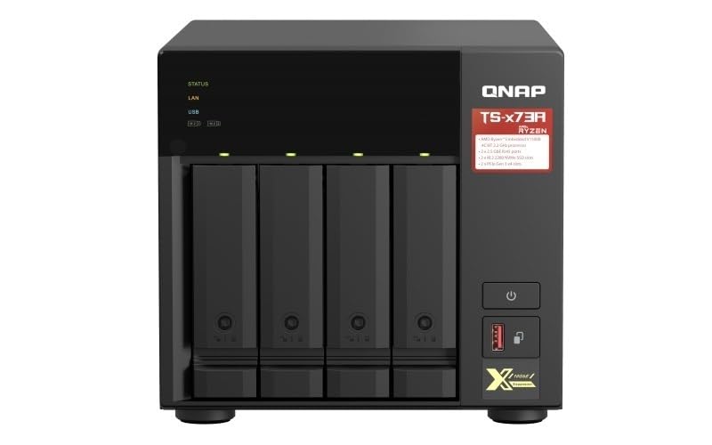 QNAP TS-473A 4-Bay Turbo-Station NAS (AMD Ryzen™ Embedded V1500B 4-Core/8-Thread 2,2 GHz 8GB DDR4 RAM 2xRJ-45 2,5 GbE LAN-Port) 16TB Bundle mit 4X 4TB Seagate IronWolf NAS HDDs