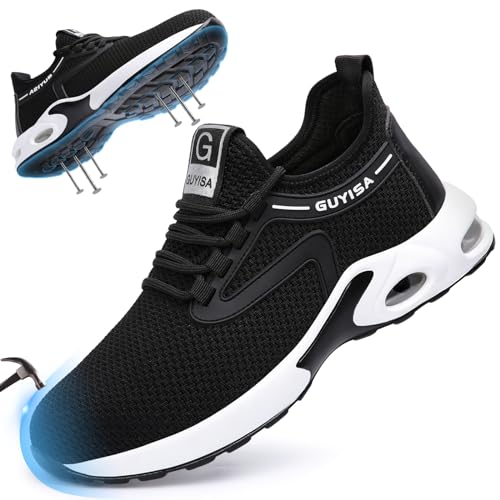 Image of GLANOUDUN Steel Toe Shoes for Men Black Steel Toe Sneakers Lightweight Work Shoes Puncture Resistant Safety Footwear Working Sneakers Casual Construction Working Shoe